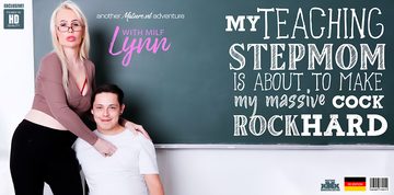 Blonde MILF Lynn teaches her stepson how to fuck his stepmom and make her cum