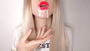 Perfect cum play! Cute girl suck this dick so wet and deep. Close up huge cum in mouth
